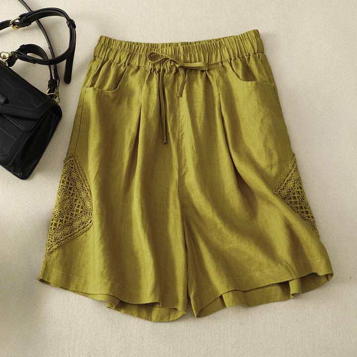 Damenshorts aus Leinen mit seitlicher Stickerei und verstellbarem Bund - Paloma