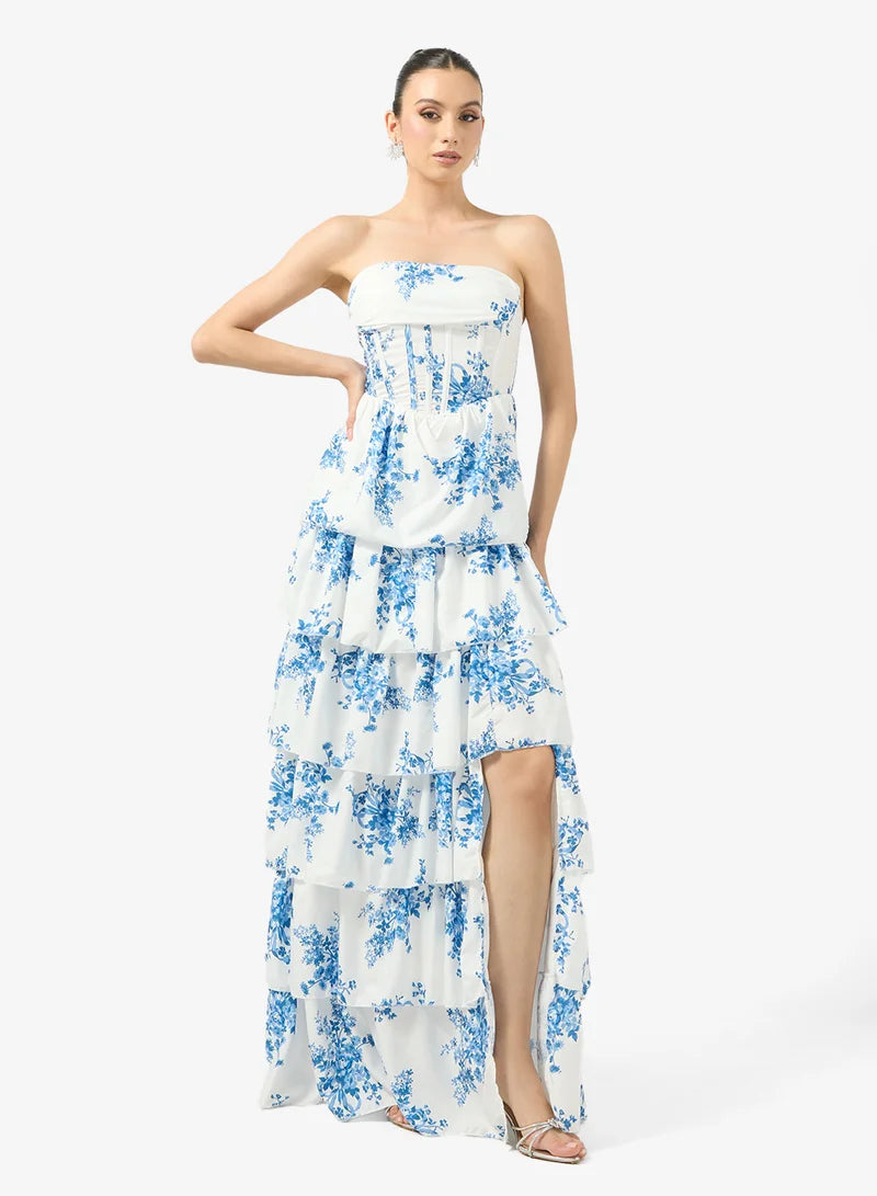 Maxikleid mit Blumenmuster für Frauen - Elfenbein