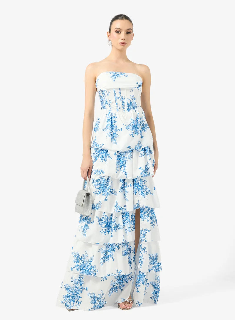 Maxikleid mit Blumenmuster für Frauen - Elfenbein