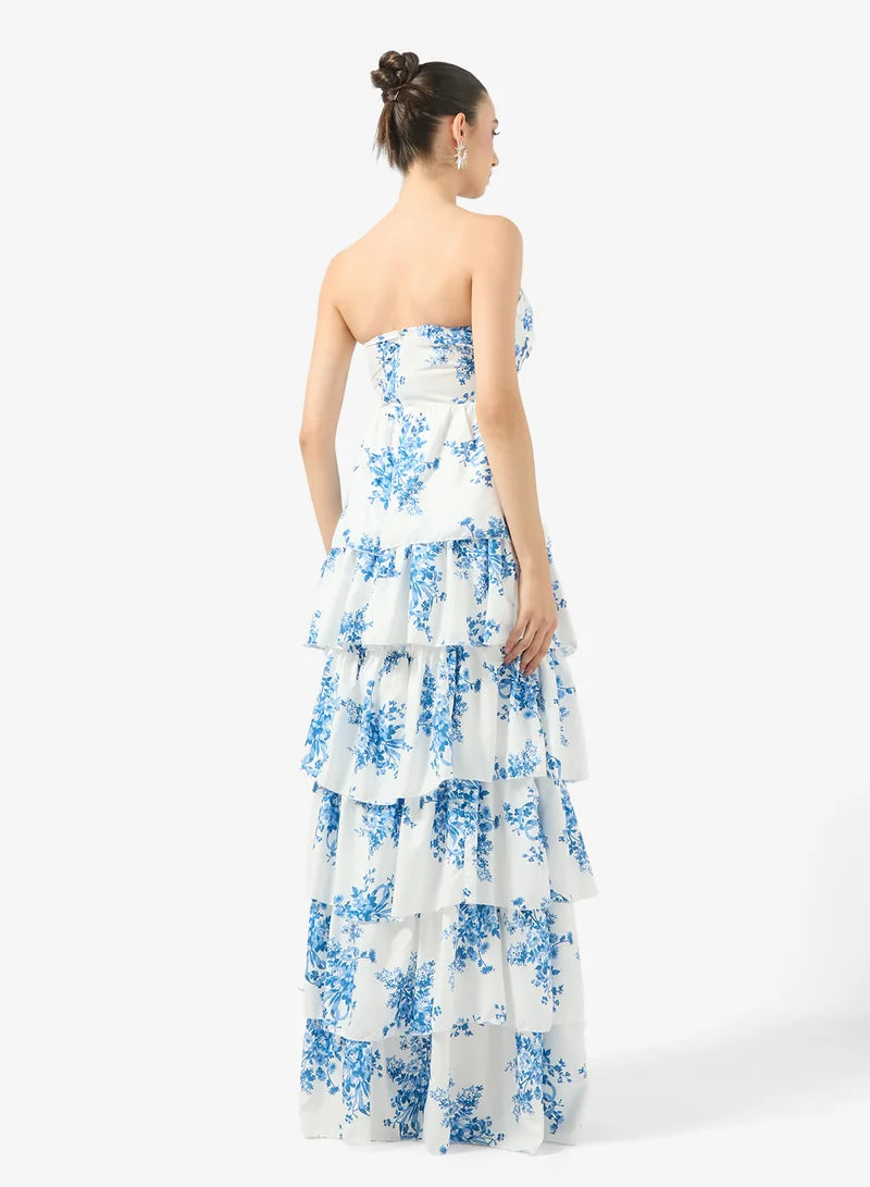 Maxikleid mit Blumenmuster für Frauen - Elfenbein