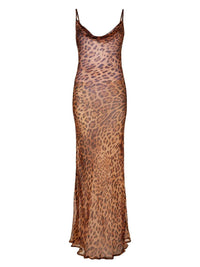 Nereida - Robe longue spaghetti à imprimé léopard