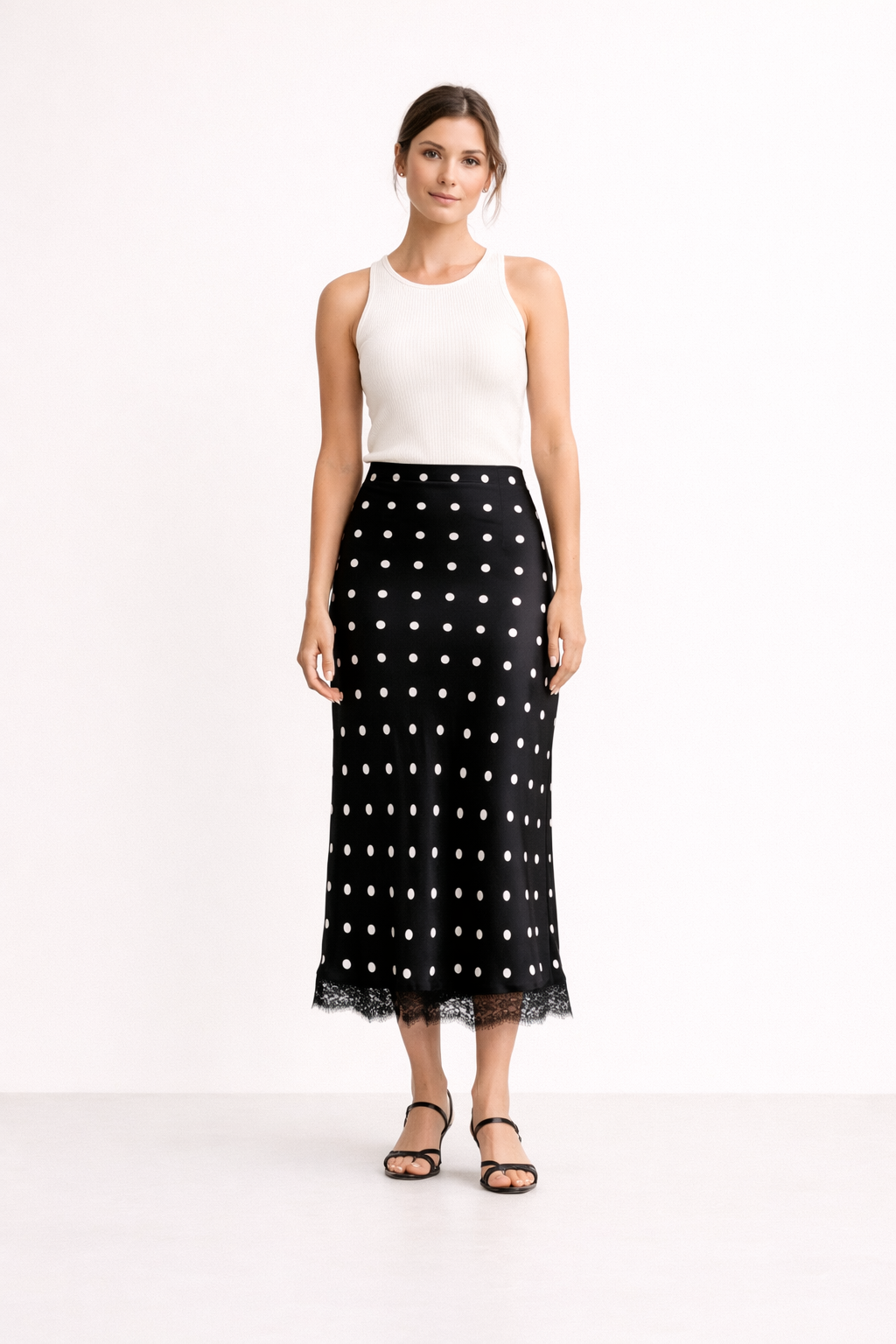 Midirock für Damen mit Tupfenmuster und eleganter Spitze - Solenne