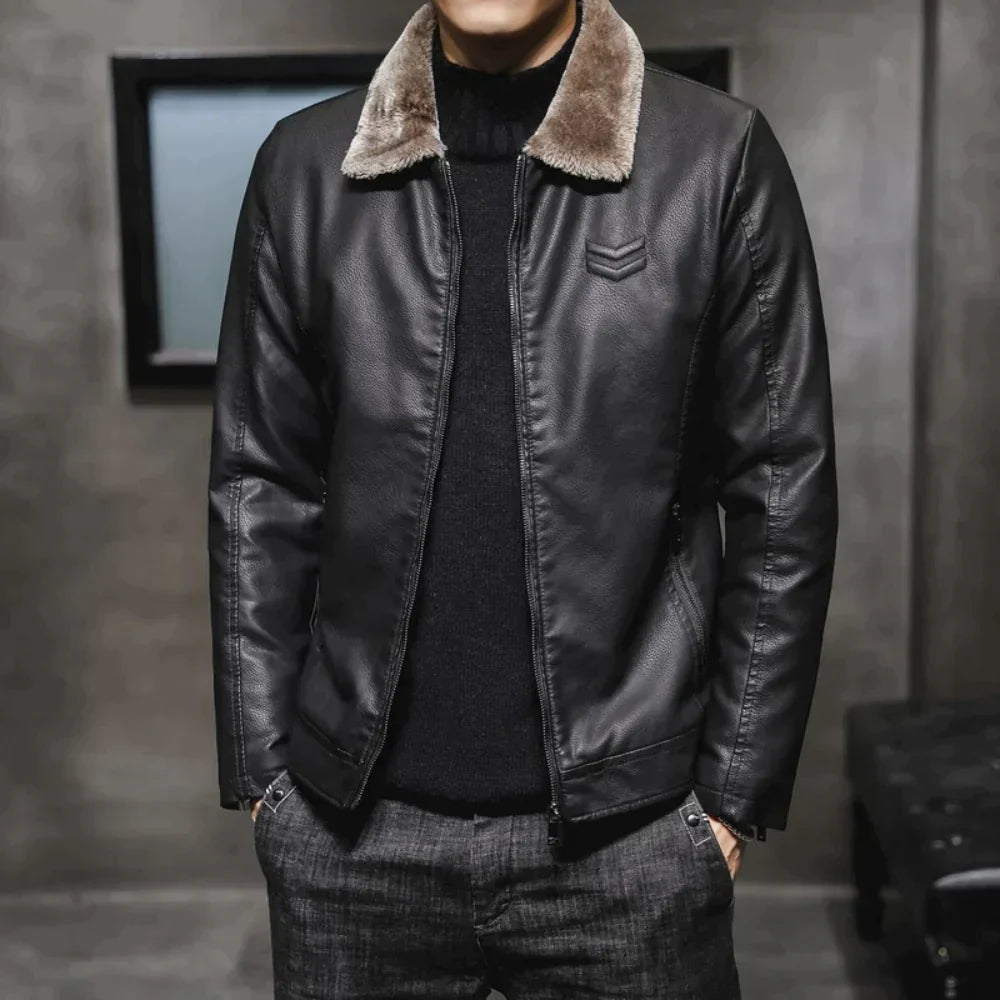NATHANIEL - Veste en cuir avec col en polaire