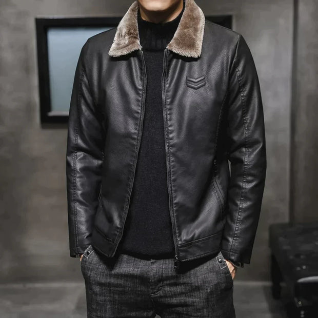 NATHANIEL - Veste en cuir avec col en polaire