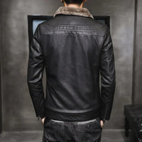 NATHANIEL - Veste en cuir avec col en polaire