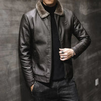 NATHANIEL - Veste en cuir avec col en polaire