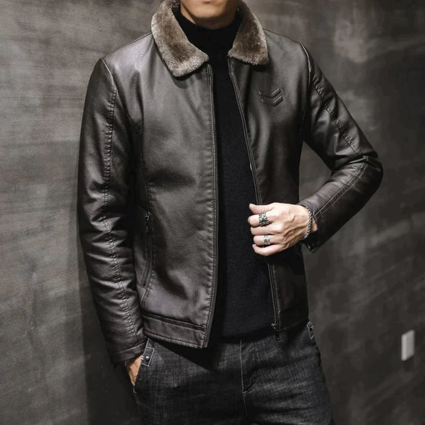 NATHANIEL - Veste en cuir avec col en polaire