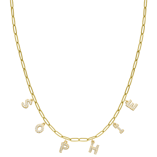 Mini Grace Diamond Name chaîne plaquée or 14 carats