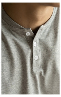 T-shirt homme décontracté à col mao en coton - Damien