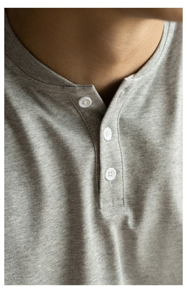 T-shirt homme décontracté à col mao en coton - Damien