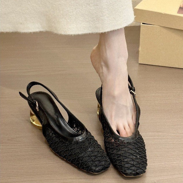 Offene Damenschuhe mit goldenem Absatz - Aurelia
