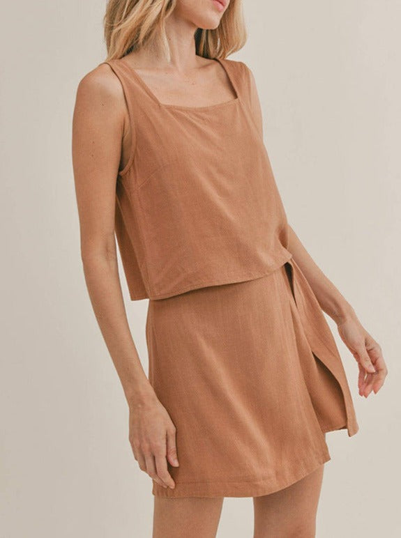 Spring Comfortable Sleeveless Top Mini Skirt Two Piece