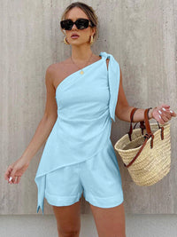 Casual Slim One Shoulder High Waisted Set