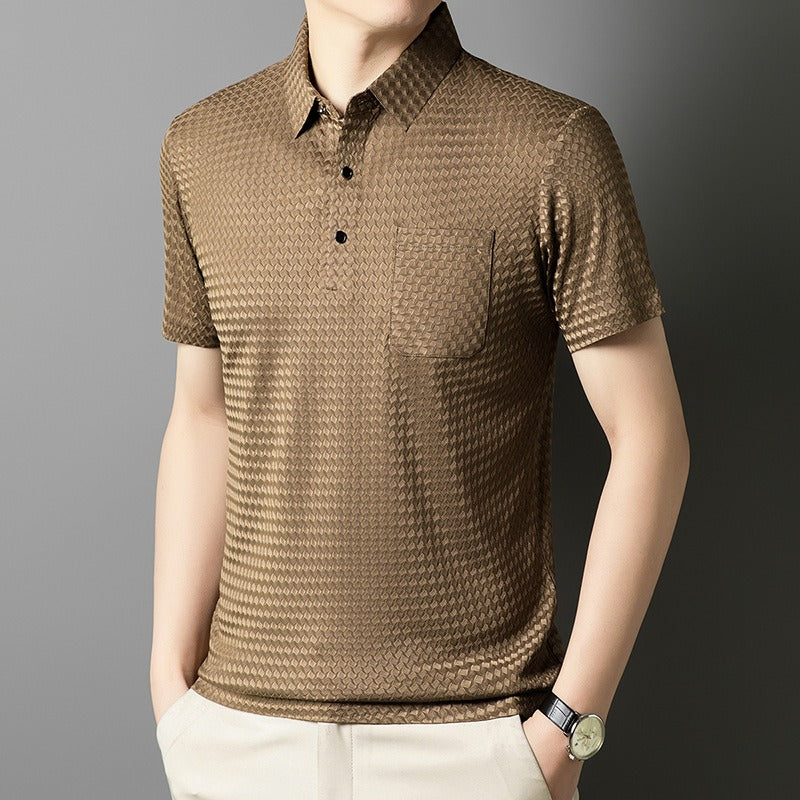 Geometrisch gewebtes Herren-Poloshirt mit Fronttasche - Marcelo