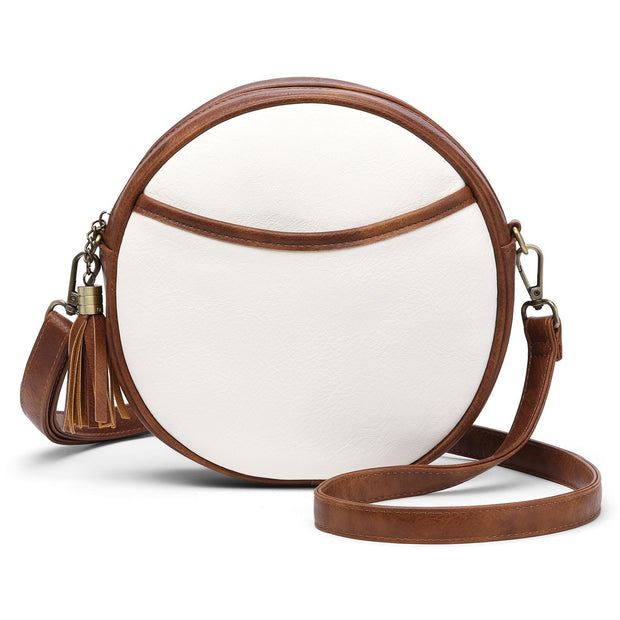 Sac à bandoulière pour femme avec design rond à effet cuir vintage - Noelia