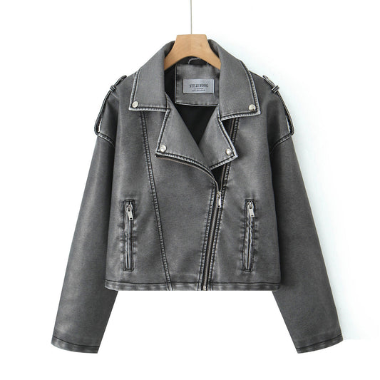 Veste de motard pour femme avec coupe courte et droite - Selmira