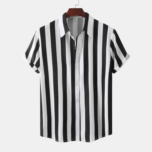 Chemise à manches courtes pour homme avec patte de boutonnage - Rayée