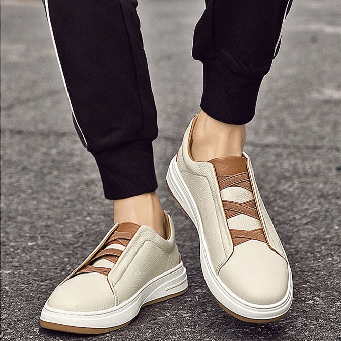 Echtes Leder Herren Low Top Turnschuhe ohne Schnürsenkel lässigen Stil - Renato