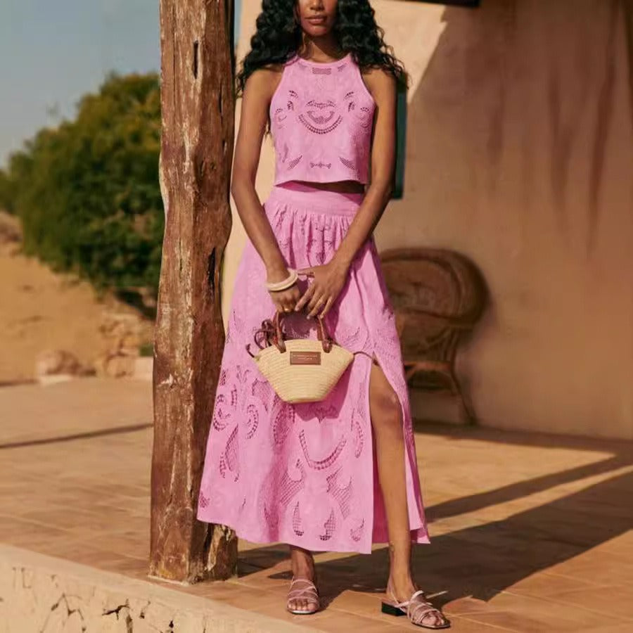 Zweiteiliges durchbrochenes Damen-Set im Sommer-Stil mit Stickerei - Zaria