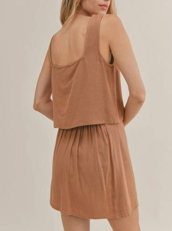 Spring Comfortable Sleeveless Top Mini Skirt Two Piece