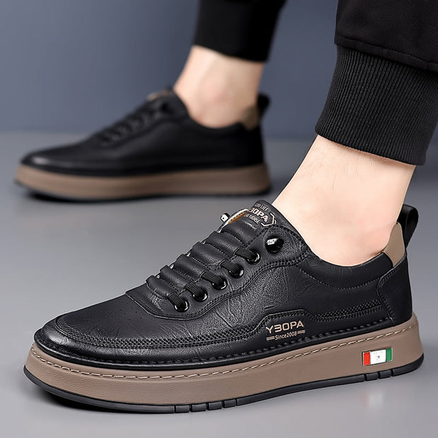 Baskets homme en cuir à semelles épaisses et fonds cousus - Lucetti