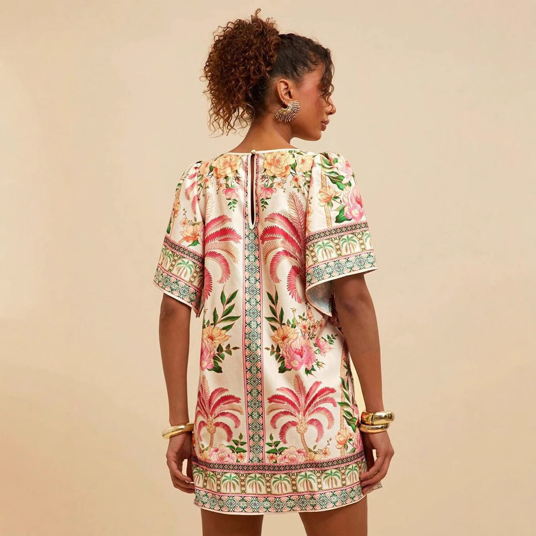Kurzes Kleid im Ethno-Stil mit Blumendruck - Nayeli