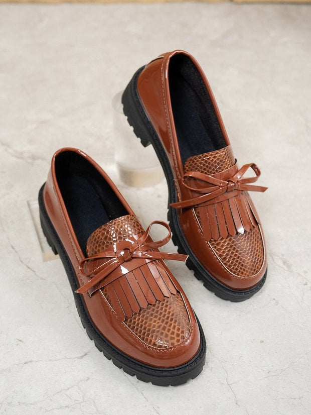 Mocassins pour femmes en cuir verni brillant avec nœud décoratif - Valeria