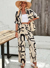 Giada - Ensemble chemise et pantalon boutonnés, amples et imprimés