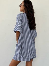 Two Piece Loose White Stripes Short Sleeves Set