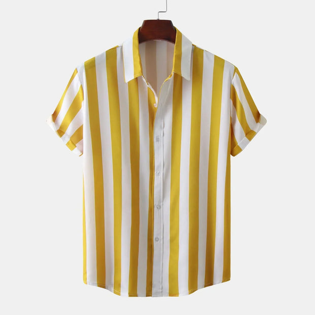 Chemise à manches courtes pour homme avec patte de boutonnage - Rayée