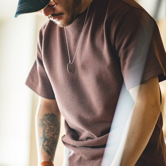 T-shirt blanc gaufré à manches courtes pour hommes - Brando