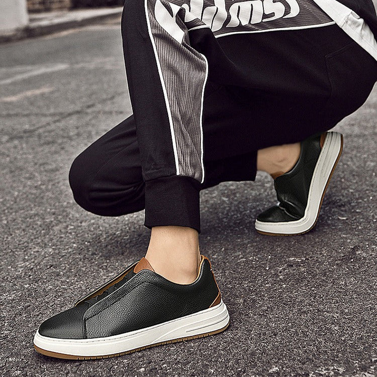 Echtes Leder Herren Low Top Turnschuhe ohne Schnürsenkel lässigen Stil - Renato
