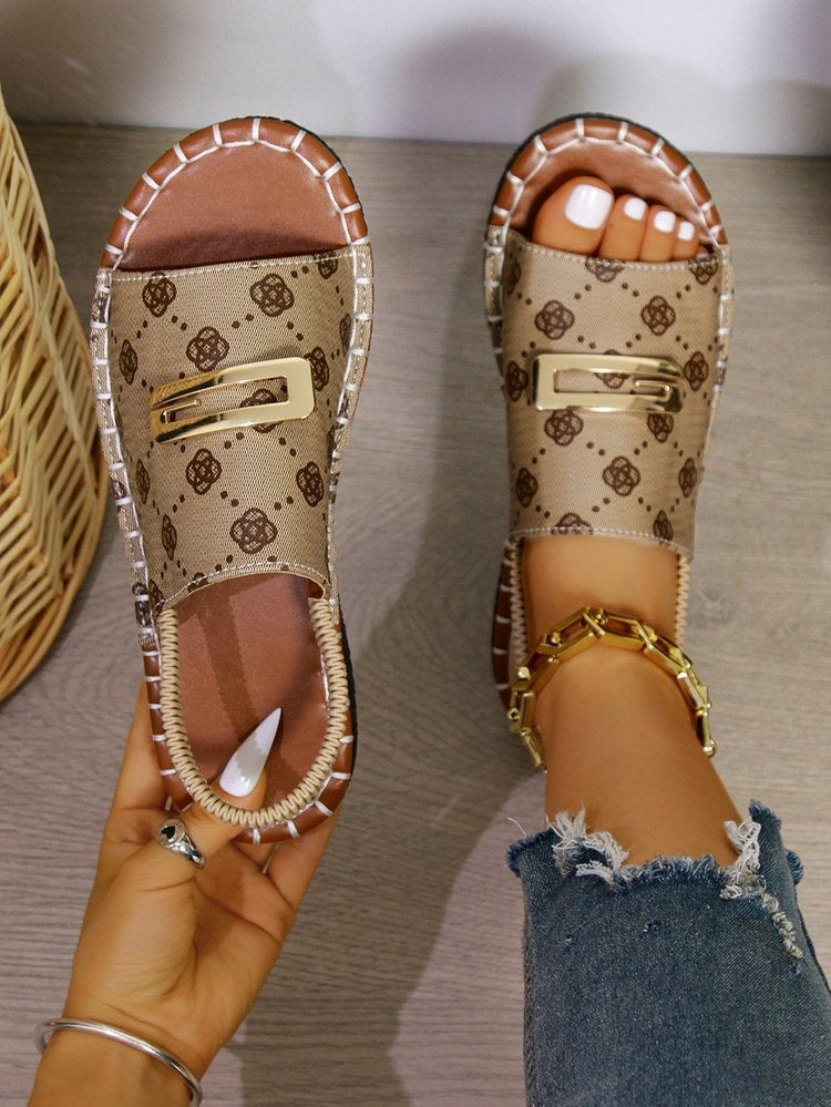 Flache Damen-Sandalen mit Monogramm-Druck - Amelia