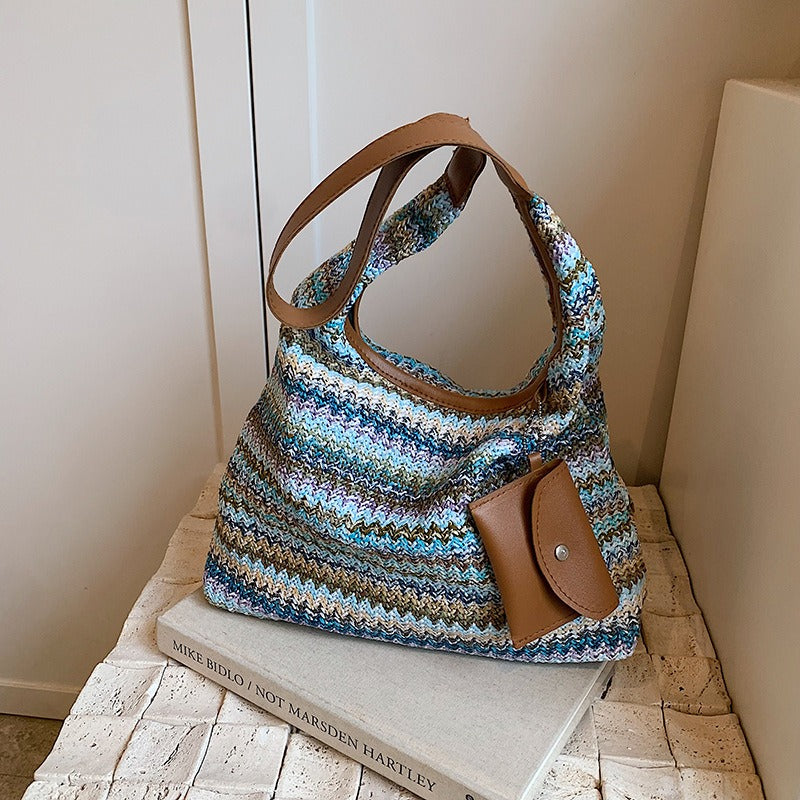 Shopper-Tasche aus gewebtem Raffiabast für Damen mit Geldbeutel-Detail - Martina