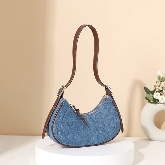 Sac à bandoulière en denim pour femme en forme de croissant - Élodie