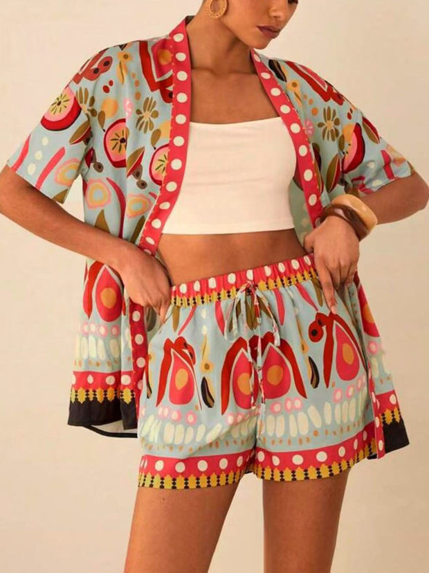 Ensemble short et kimono imprimé printemps pour femme - Arlena