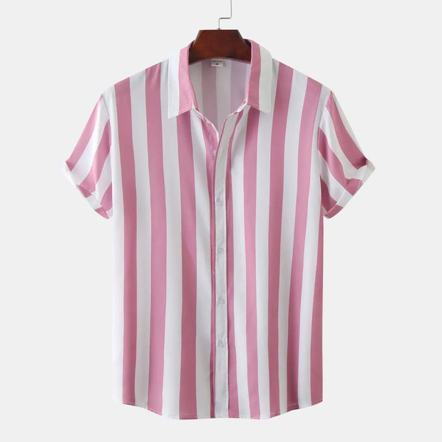 Chemise à manches courtes pour homme avec patte de boutonnage - Rayée