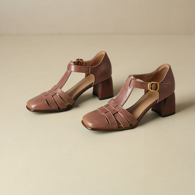 Karolanne - Chaussures à talons blocs à bout carré et bride en T