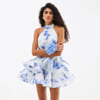 Valeria - Robe courte imprimée avec dos ouvert et encolure licou
