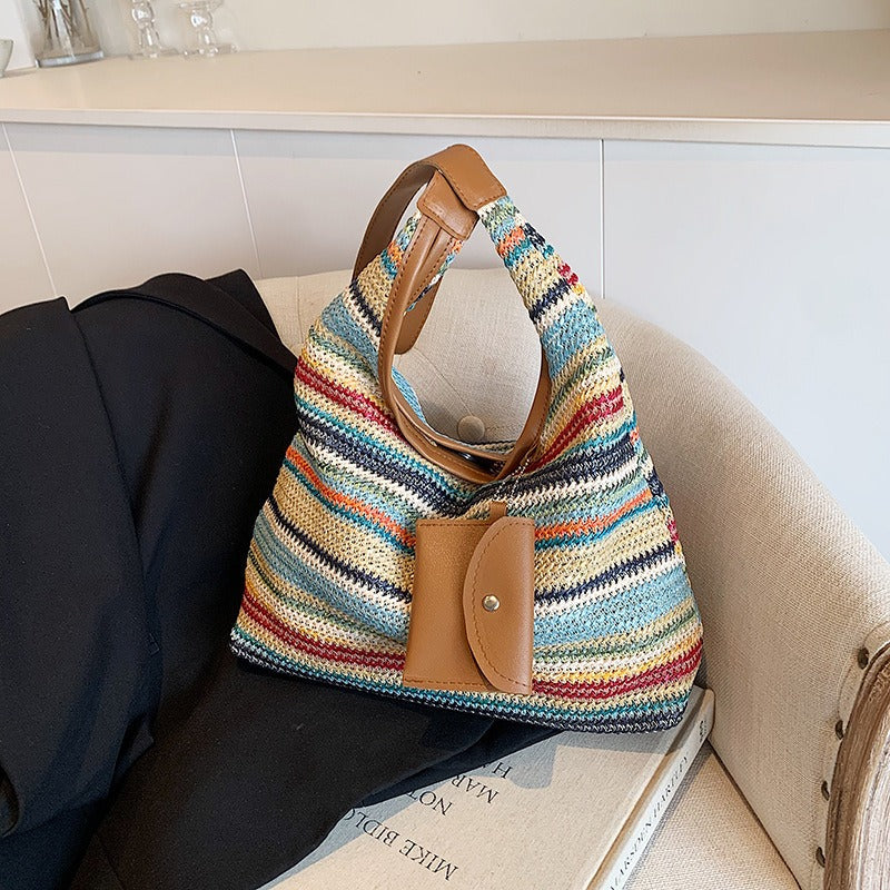 Shopper-Tasche aus gewebtem Raffiabast für Damen mit Geldbeutel-Detail - Martina