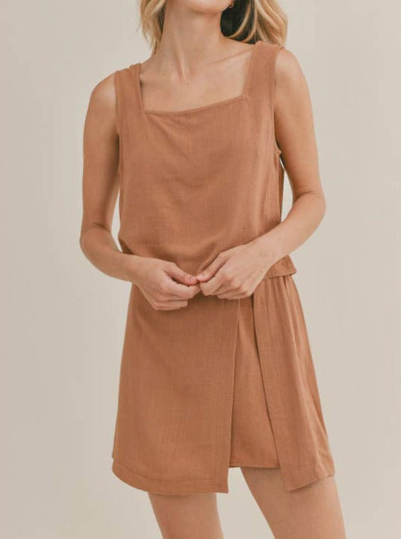 Spring Comfortable Sleeveless Top Mini Skirt Two Piece
