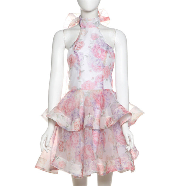 Valeria - Robe courte imprimée avec dos ouvert et encolure licou