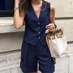 Damenset aus Leinen mit Weste und eleganten Bermudas - Renata