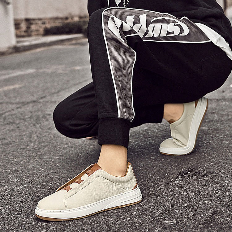 Echtes Leder Herren Low Top Turnschuhe ohne Schnürsenkel lässigen Stil - Renato
