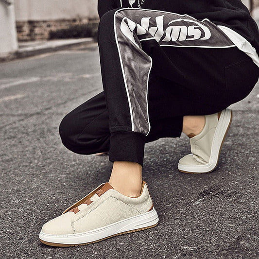 Echtes Leder Herren Low Top Turnschuhe ohne Schnürsenkel lässigen Stil - Renato