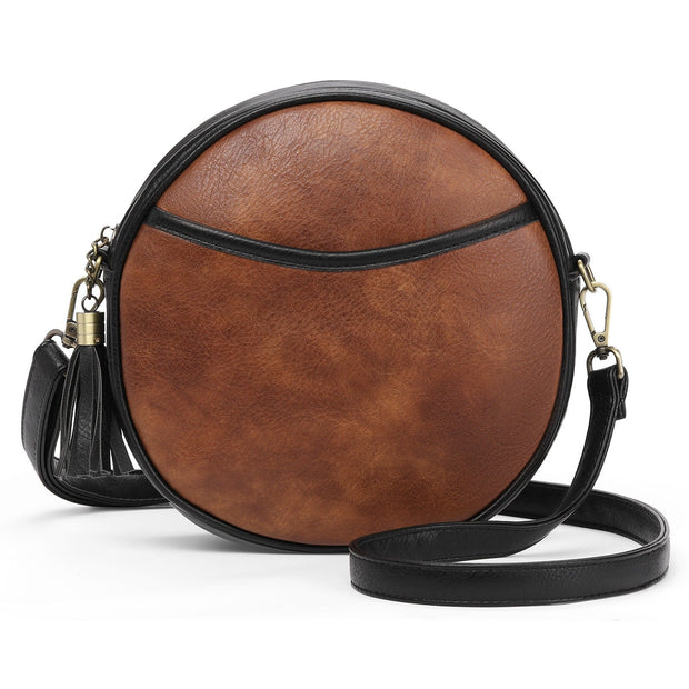 Sac à bandoulière pour femme avec design rond à effet cuir vintage - Noelia