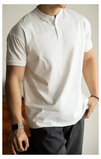 T-shirt homme décontracté à col mao en coton - Damien