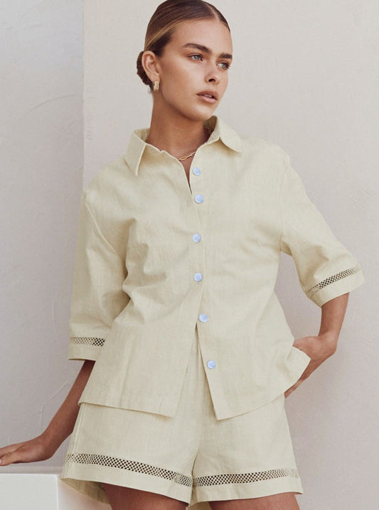 Women's Apricot Two Piece Short Sleeve Sleepwear Set
