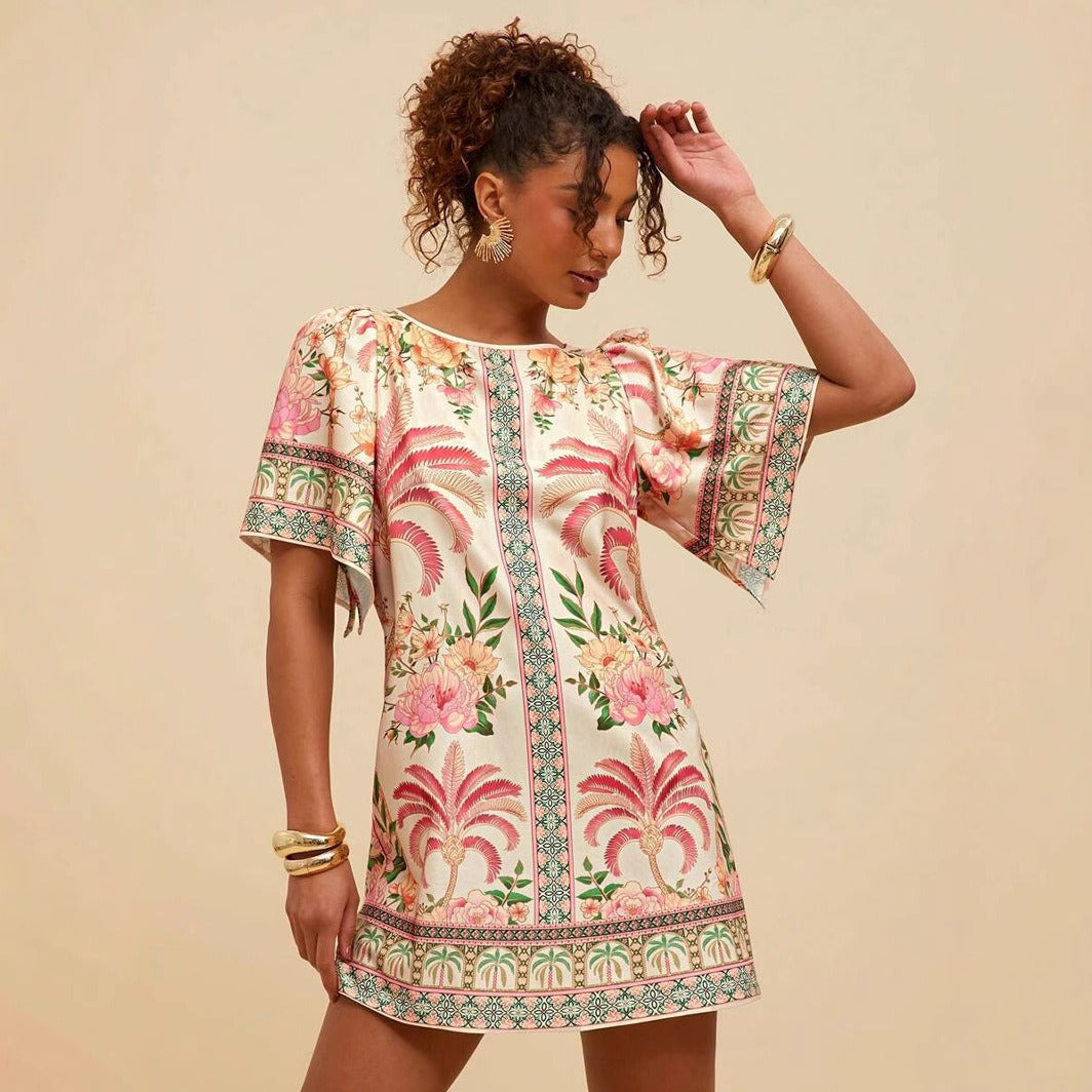 Kurzes Kleid im Ethno-Stil mit Blumendruck - Nayeli