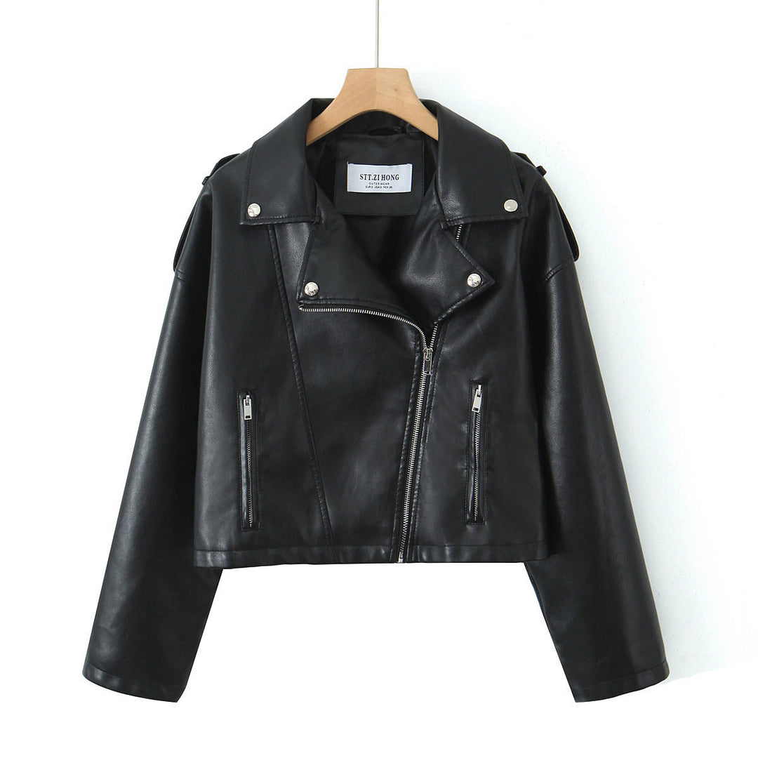 Veste de motard pour femme avec coupe courte et droite - Selmira